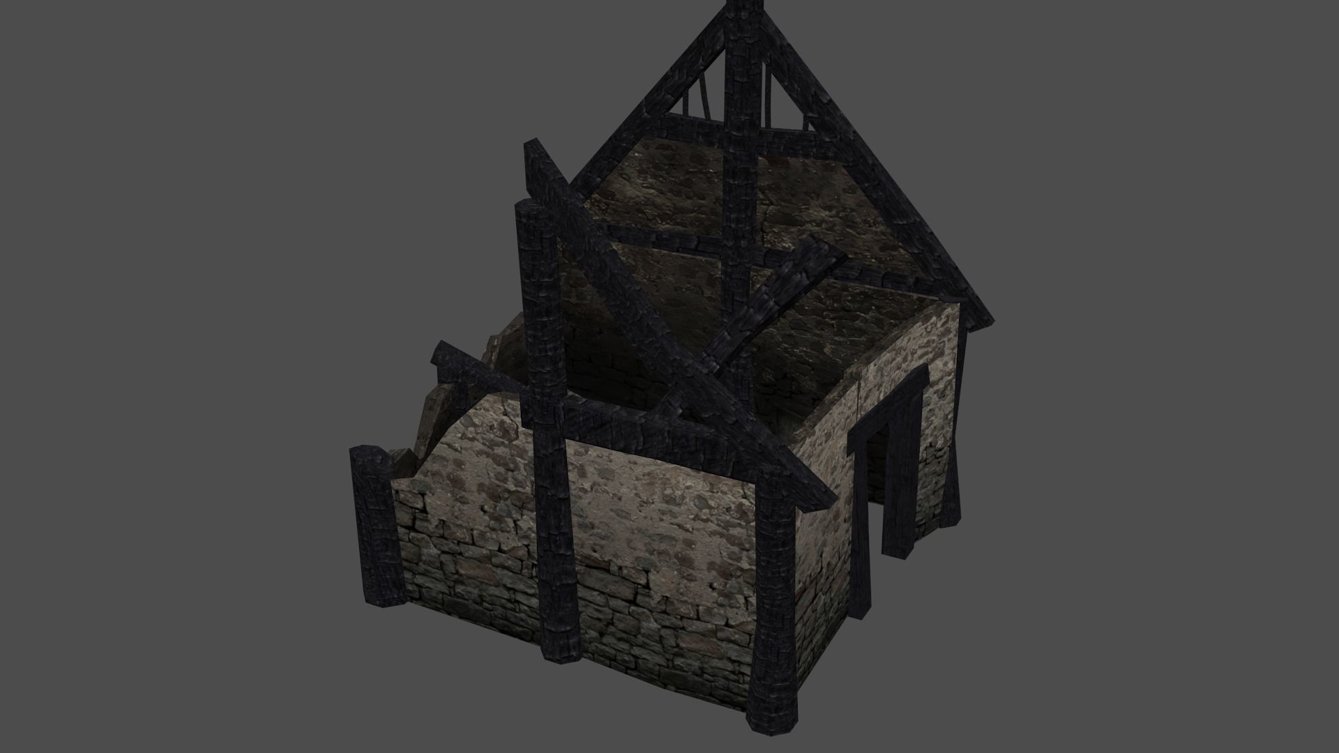 Burned Thatched house Low-poly 3D model_13