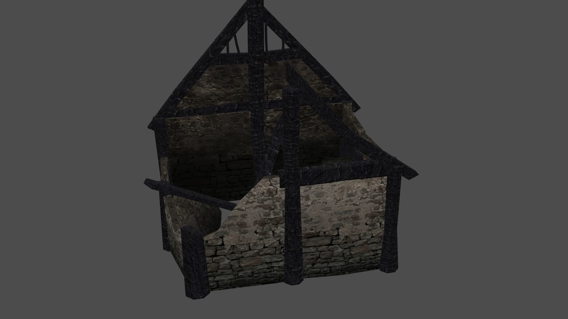 Burned Thatched house Low-poly 3D model_14