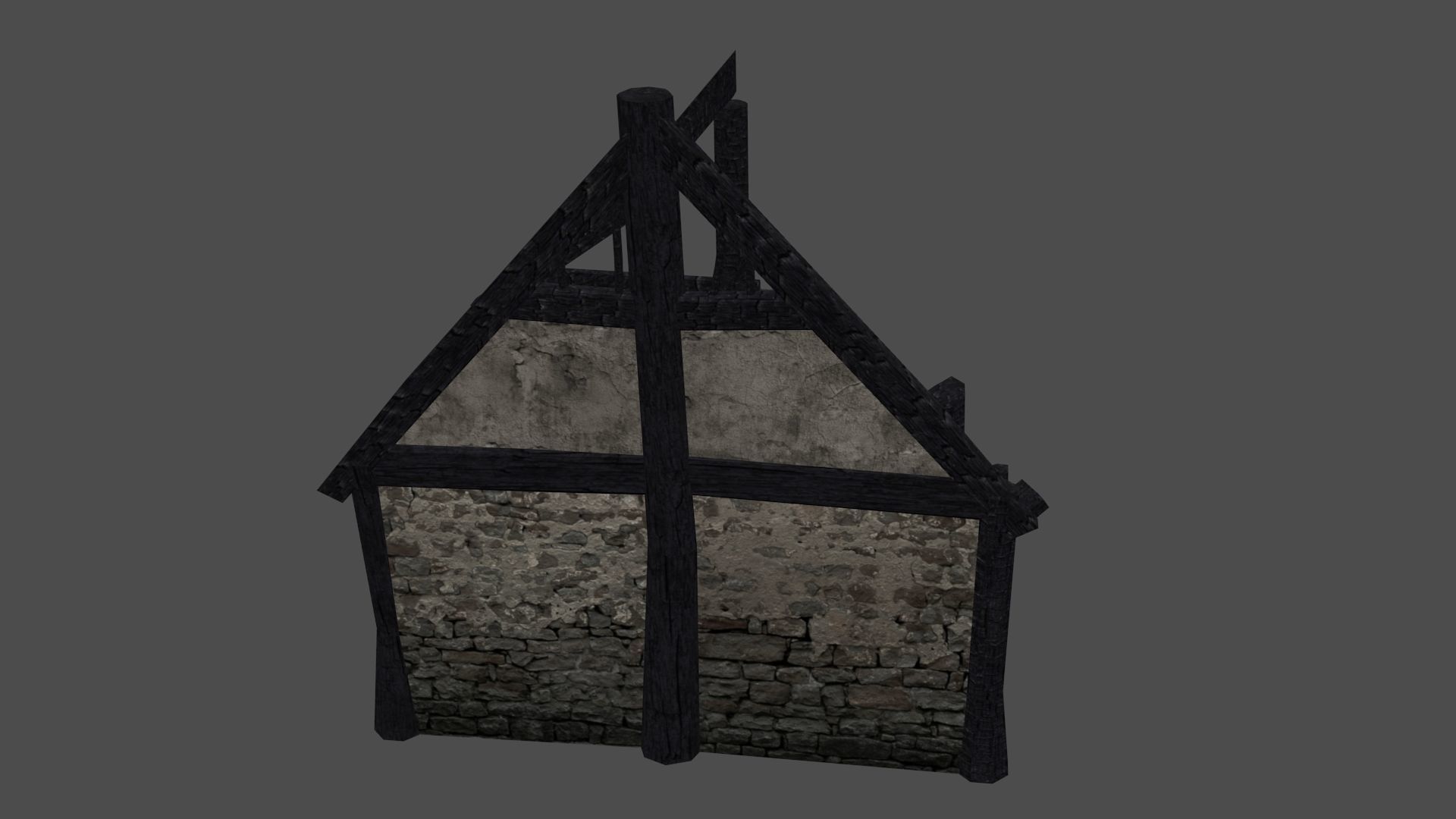 Burned Thatched house Low-poly 3D model_9