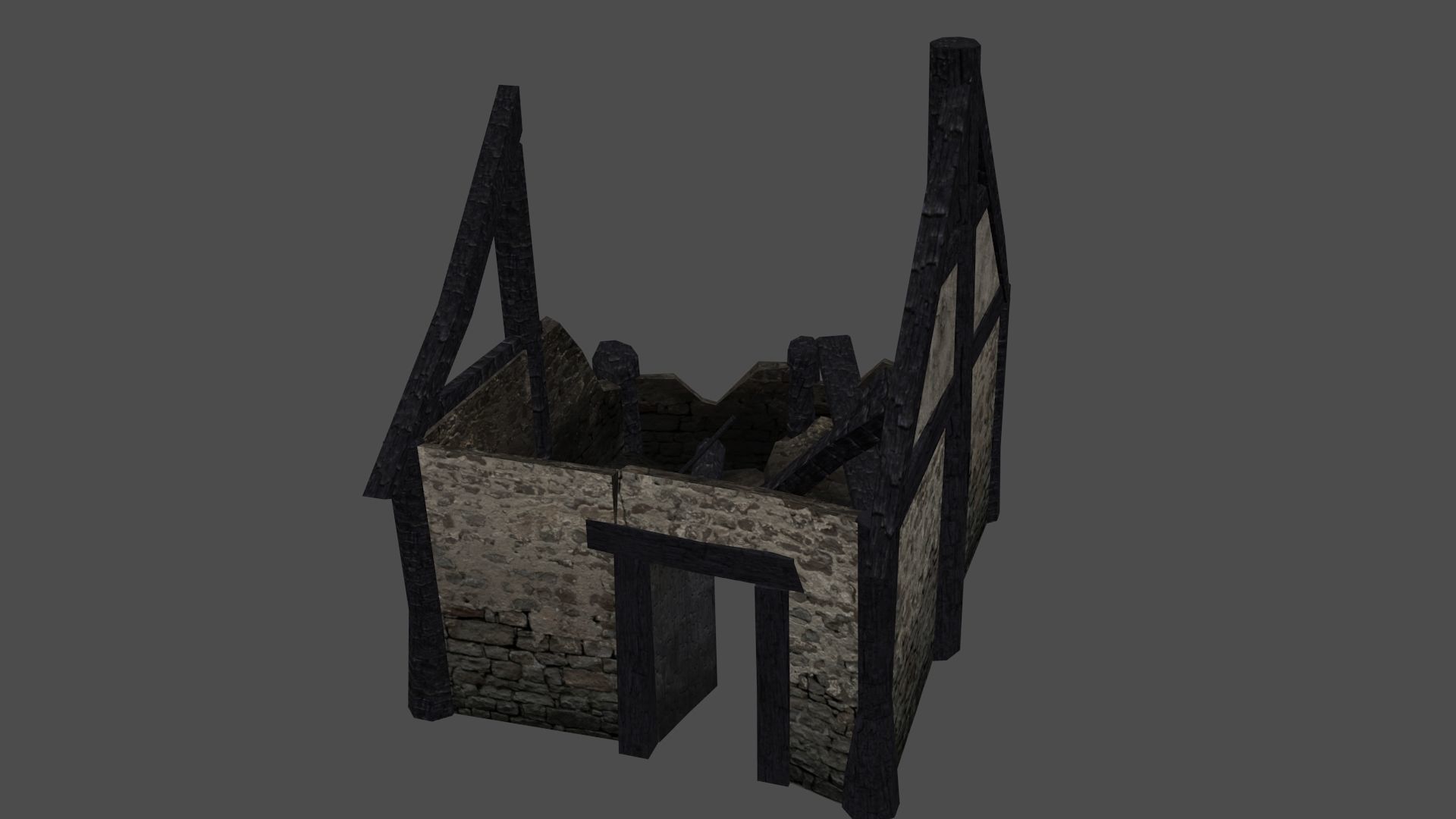 Burned Thatched house Low-poly 3D model_11