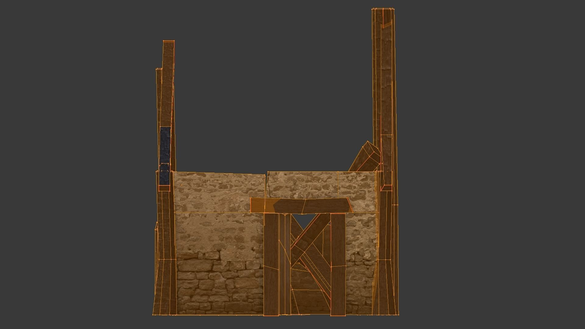 Burned Thatched house Low-poly 3D model_17