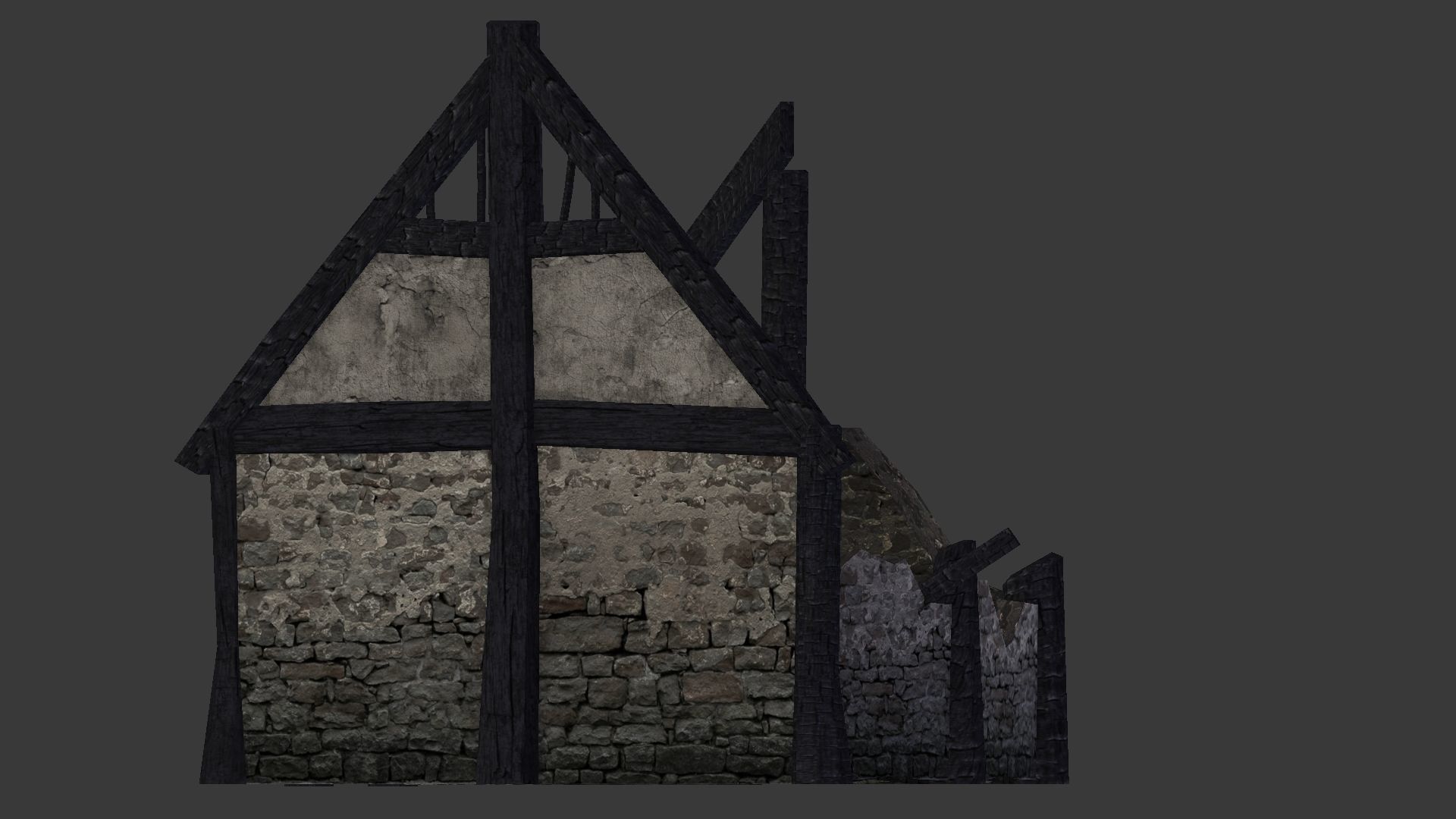 Burned Thatched house Low-poly 3D model_25