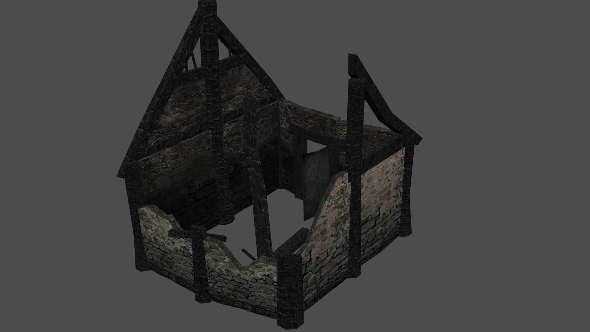 Burned Thatched house Low-poly 3D model_15