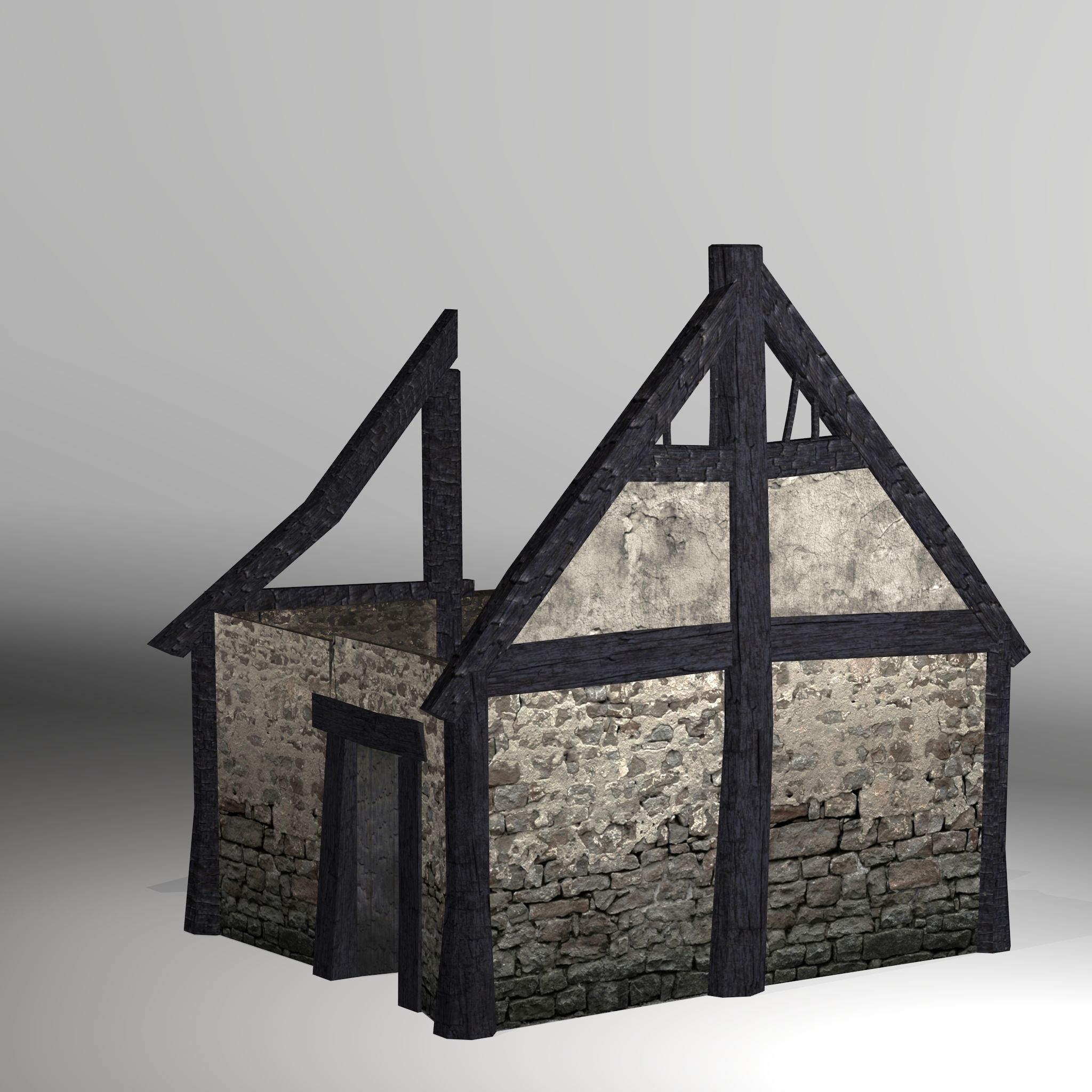 Burned Thatched house Low-poly 3D model_5