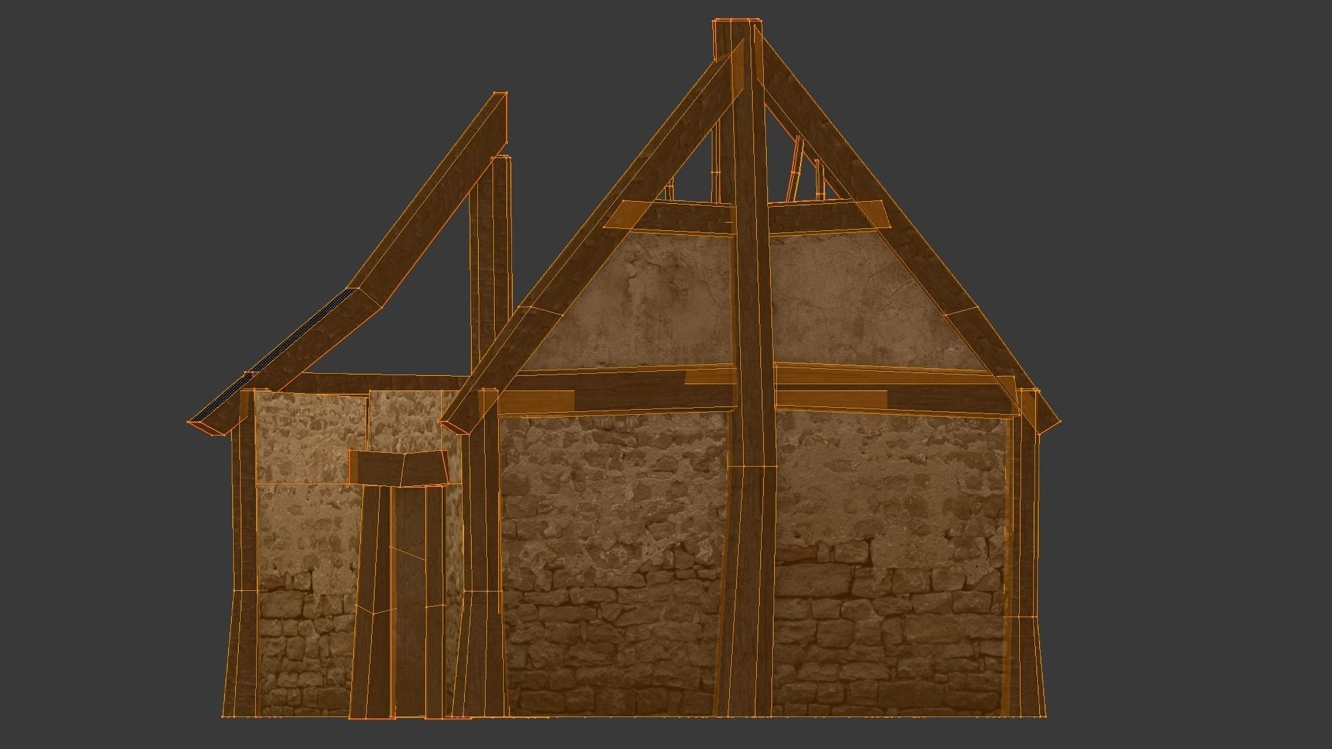 Burned Thatched house Low-poly 3D model_26