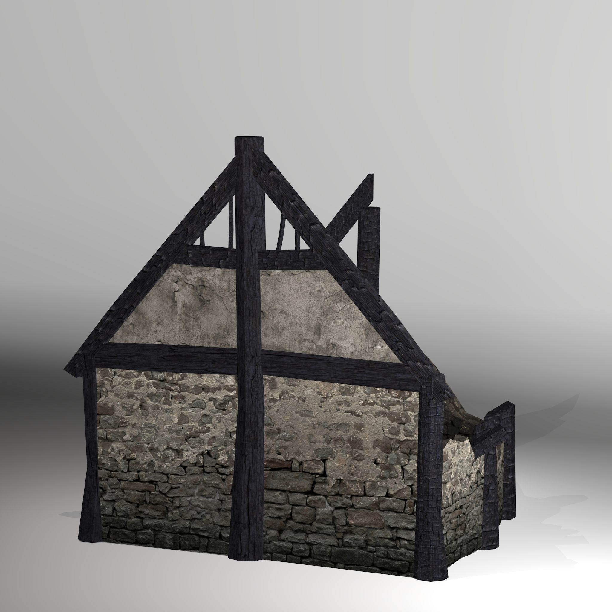 Burned Thatched house Low-poly 3D model_4