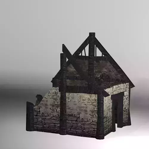 Burned Thatched house  Low-poly 3D model