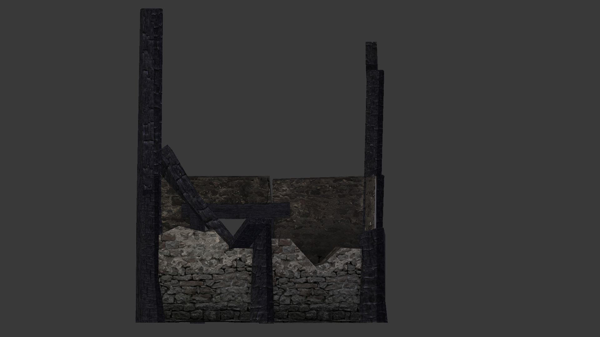 Burned Thatched house Low-poly 3D model_23