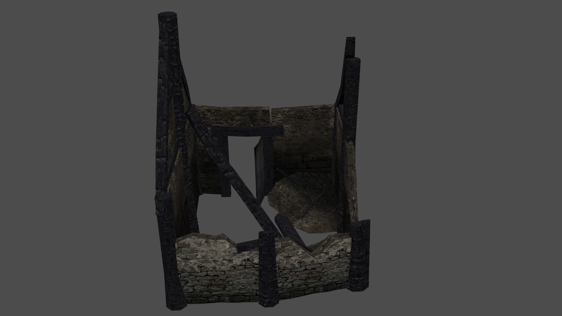 Burned Thatched house Low-poly 3D model_7