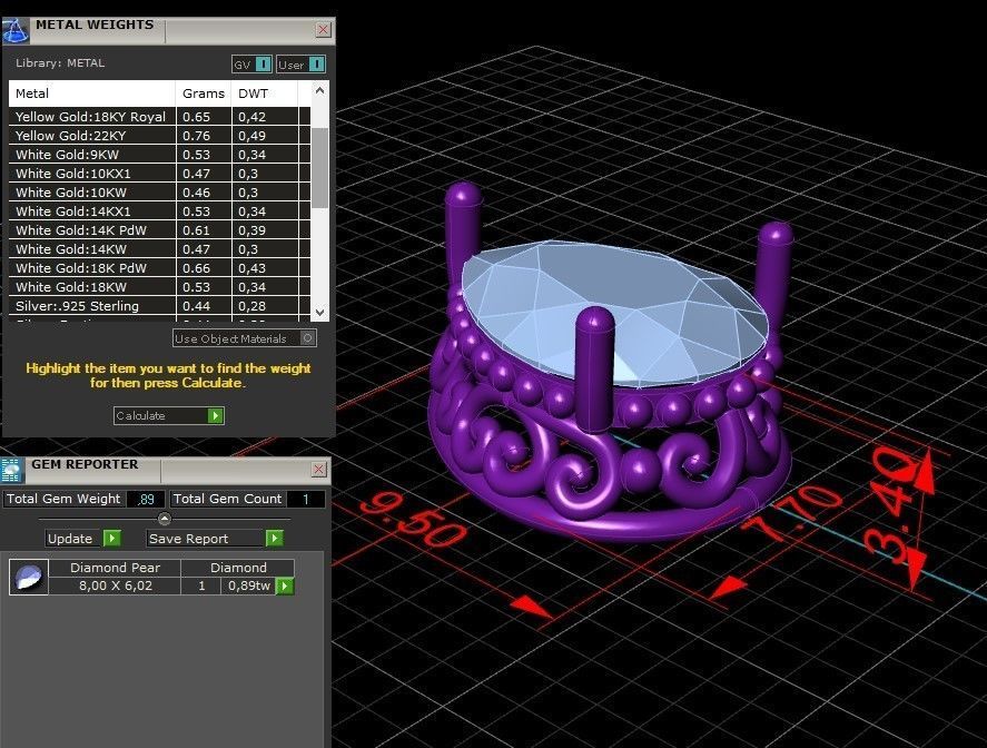 Brooch with pear 8x6mm 3D print model_3