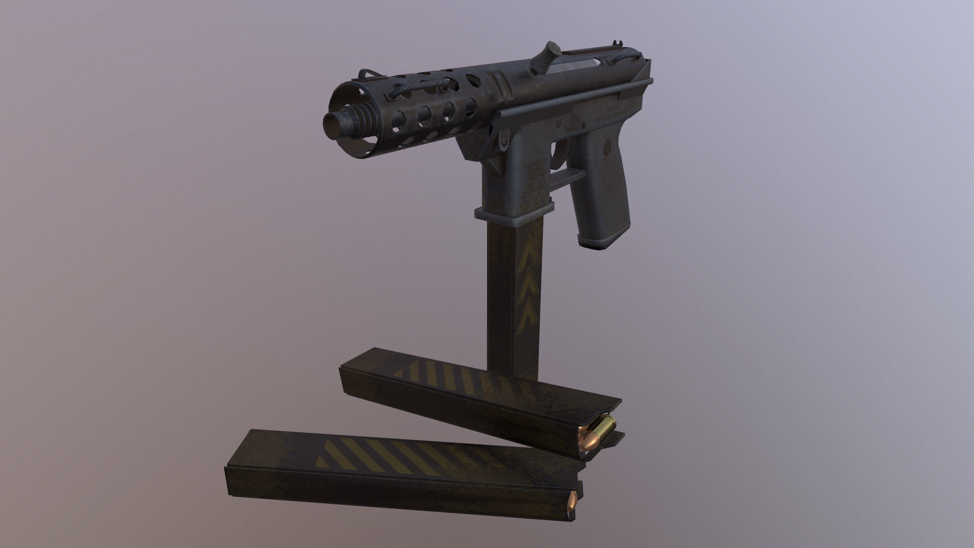 Tec-9 gun with clip Low-poly 3D model_1