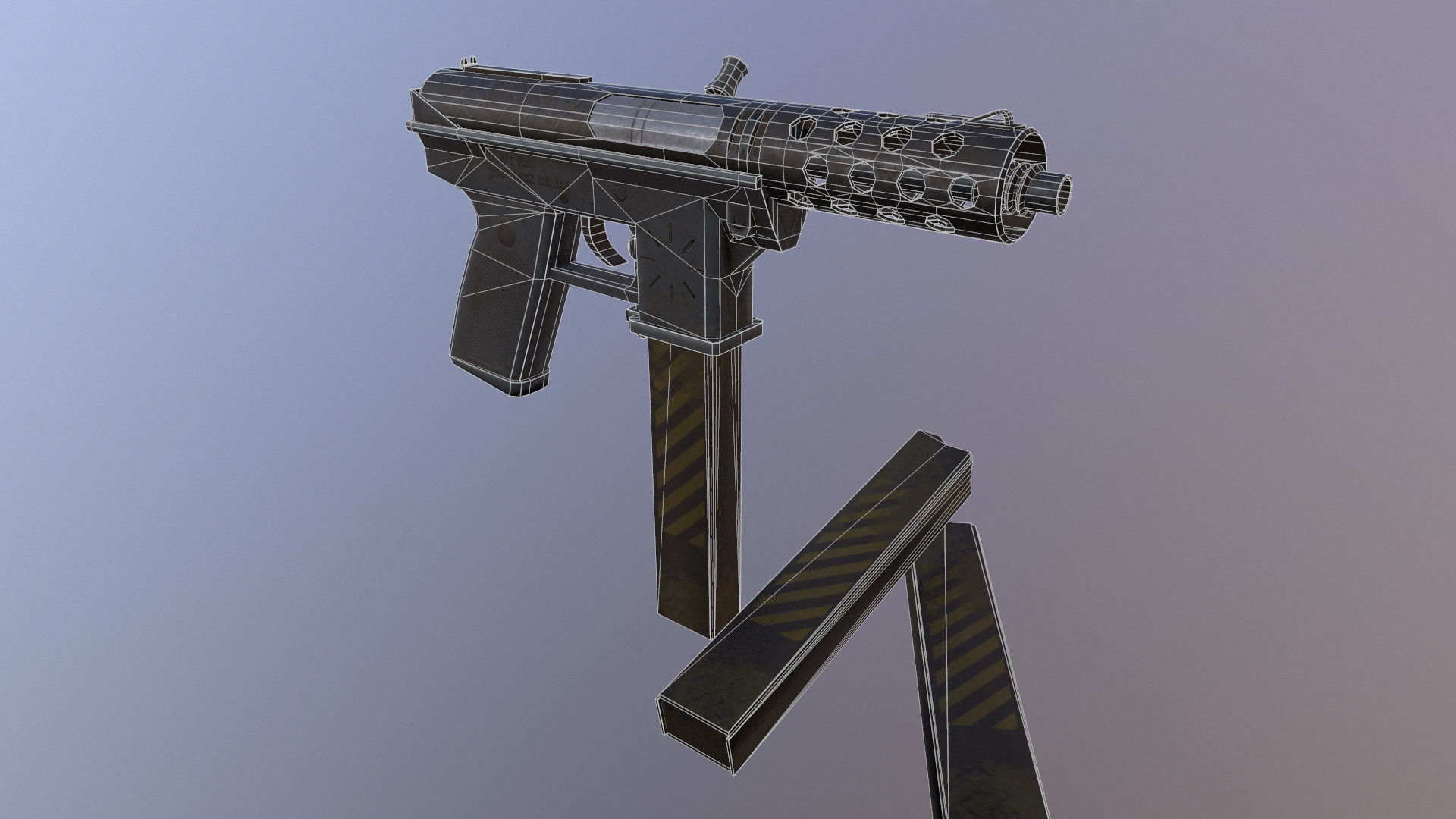Tec-9 gun with clip Low-poly 3D model_2