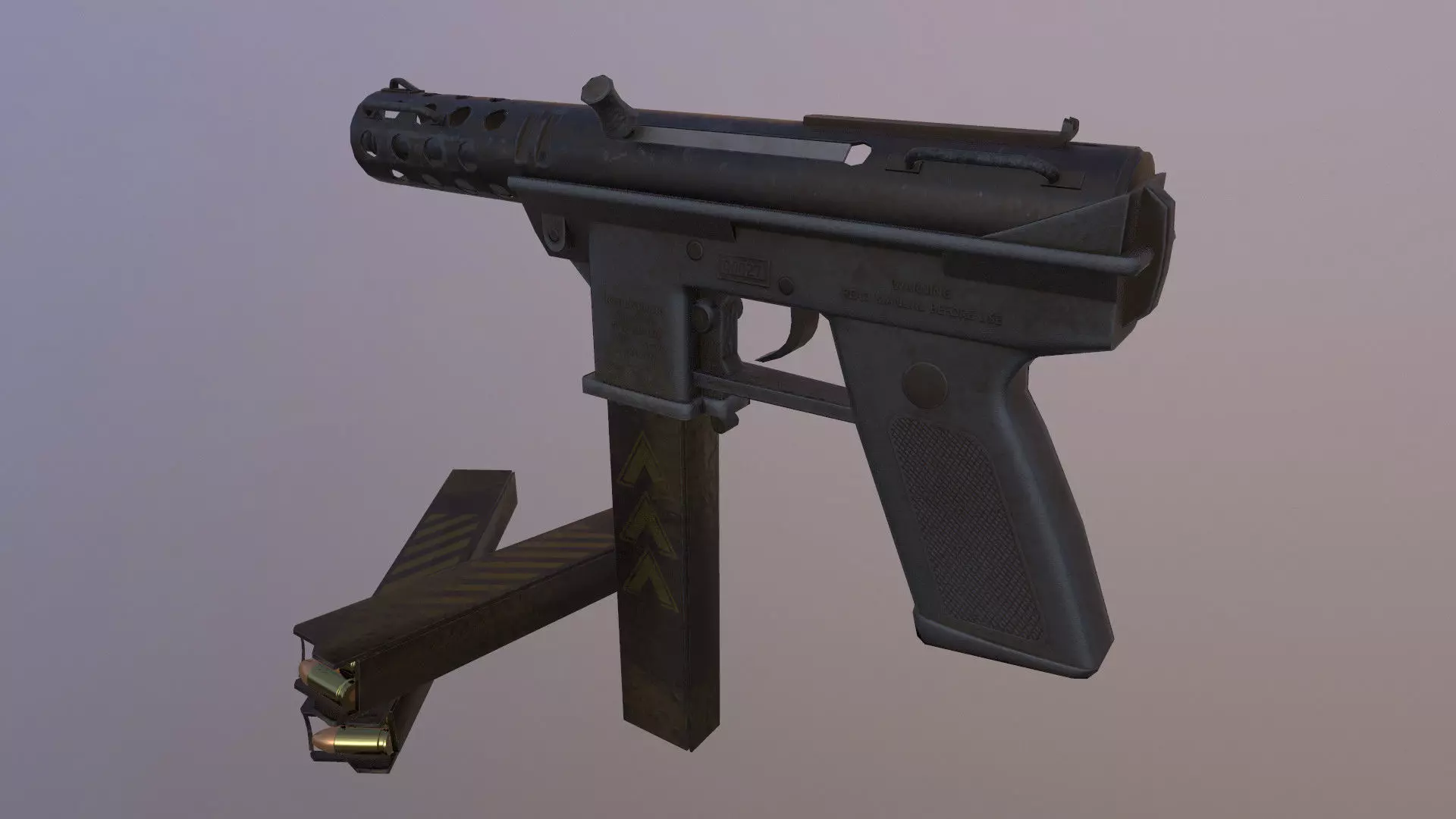 Tec-9 gun with clip Low-poly 3D model_0