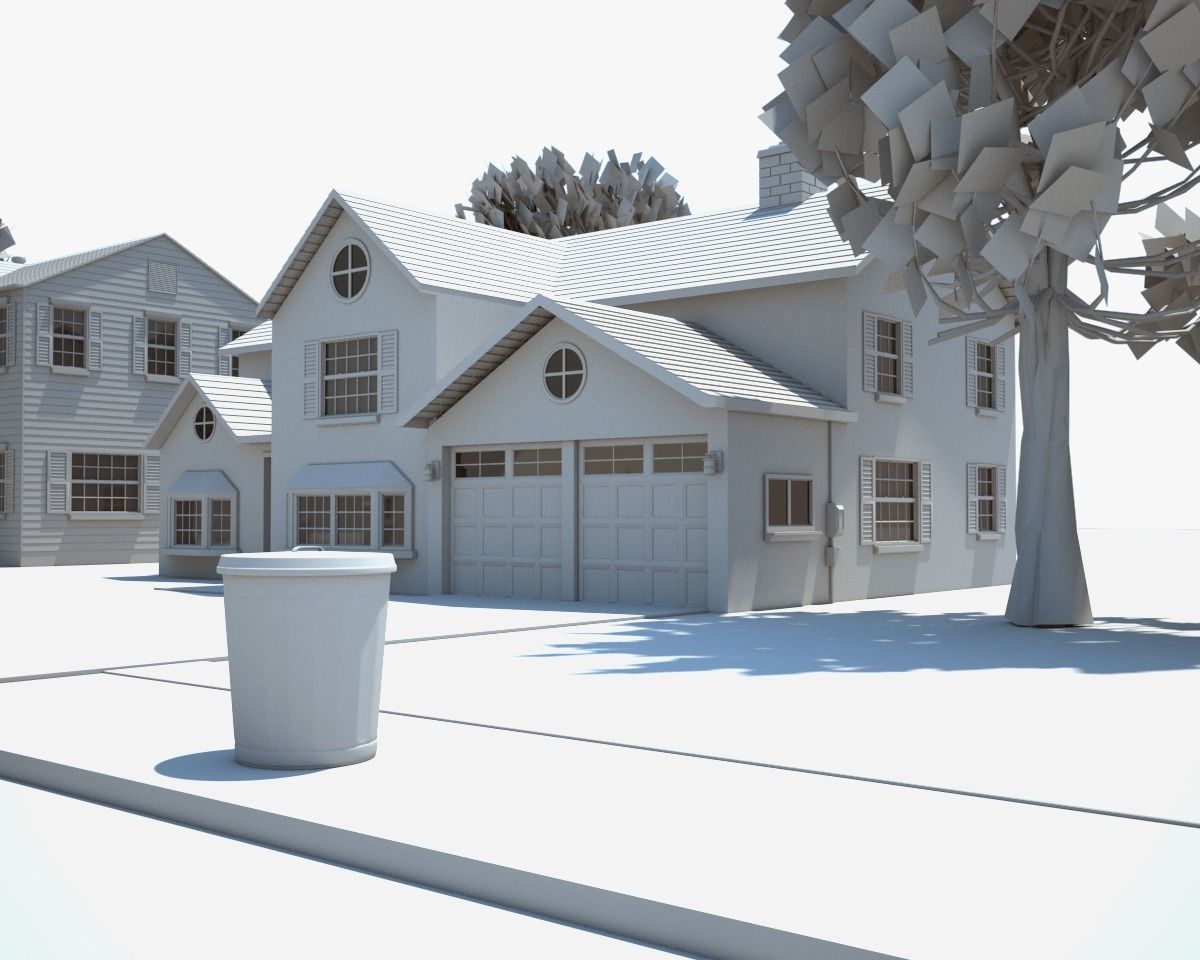 Neighborhood house with tree 3D model_30