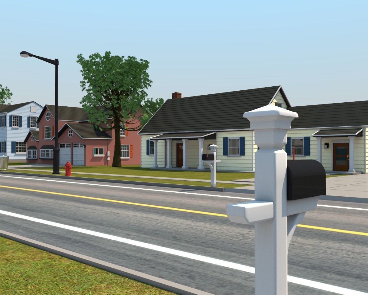 Neighborhood house with tree 3D model_6