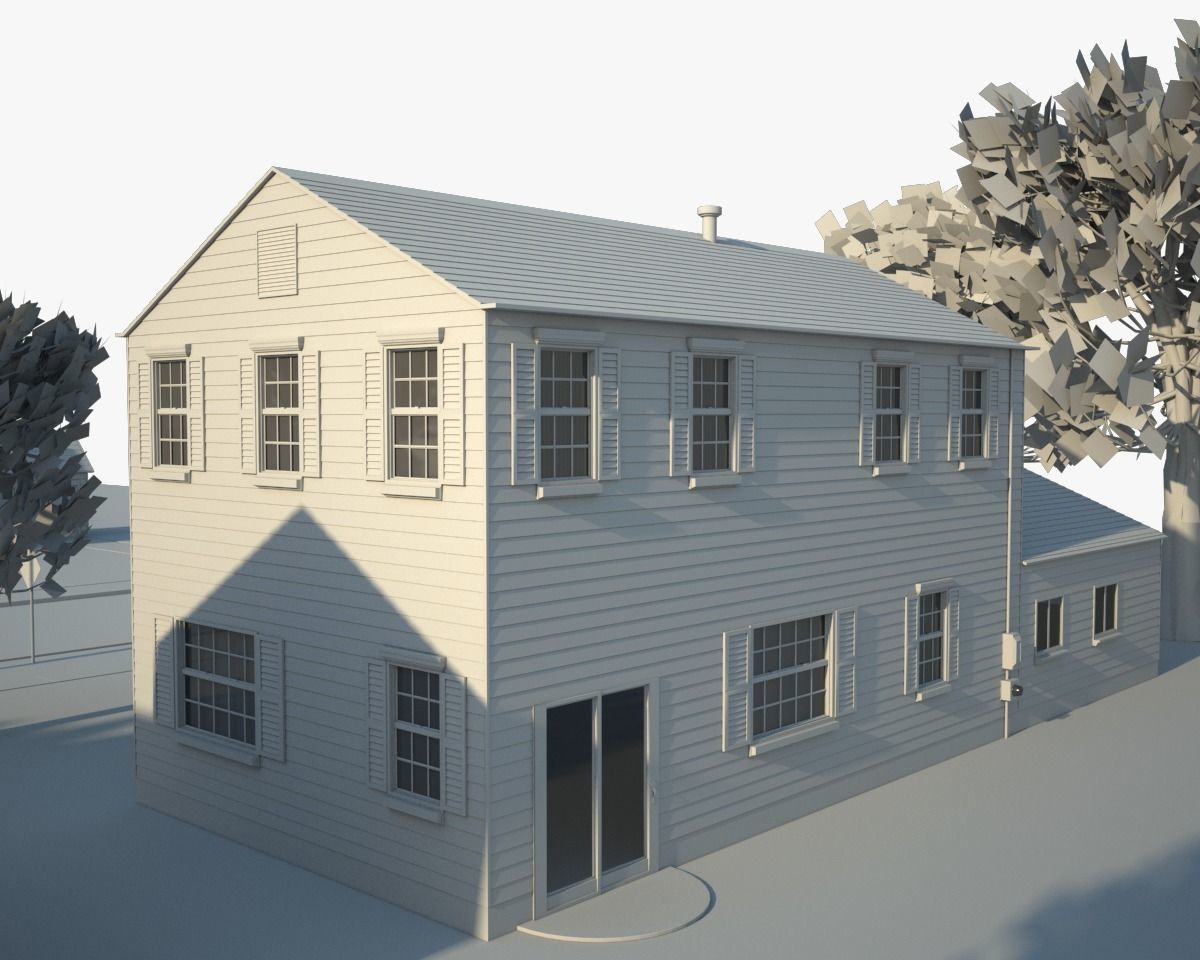 Neighborhood house with tree 3D model_16