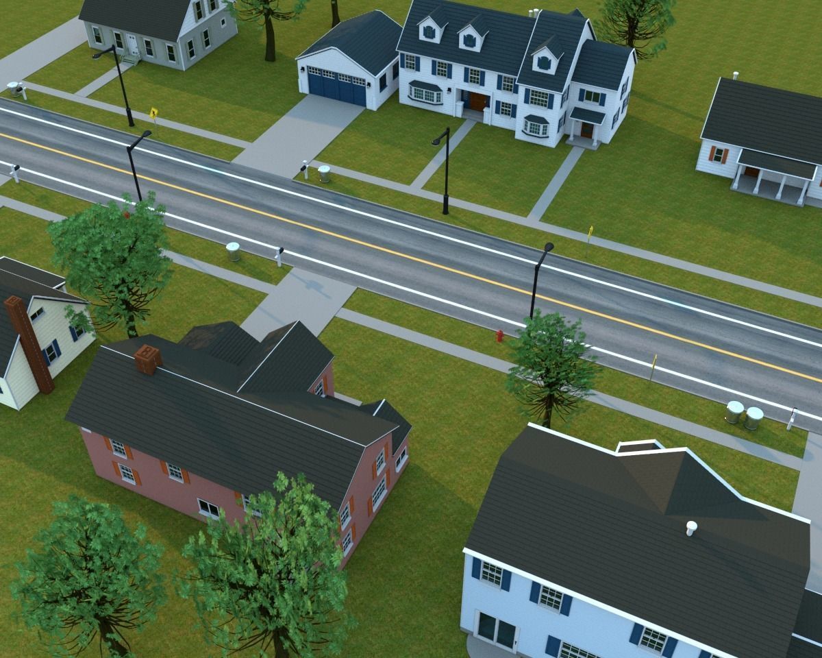 Neighborhood house with tree 3D model_3