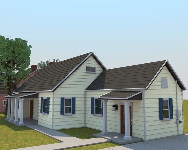 Neighborhood house with tree 3D model 3