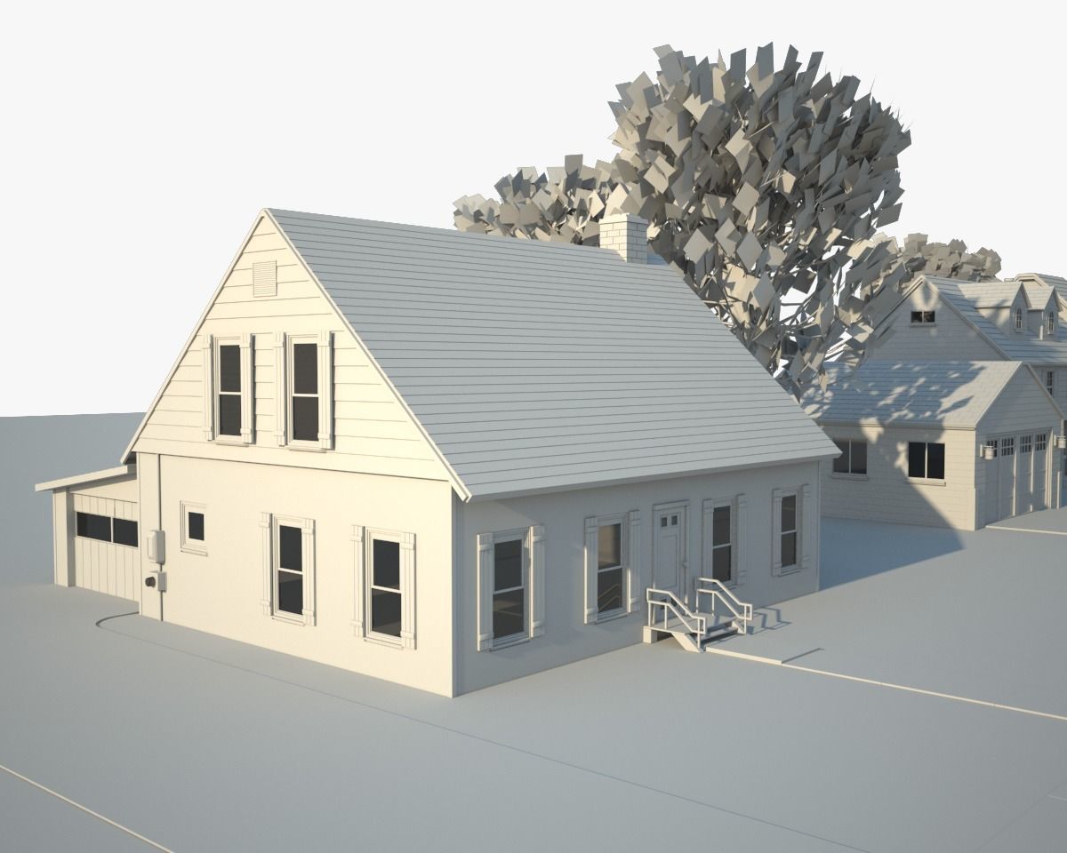 Neighborhood house with tree 3D model_17
