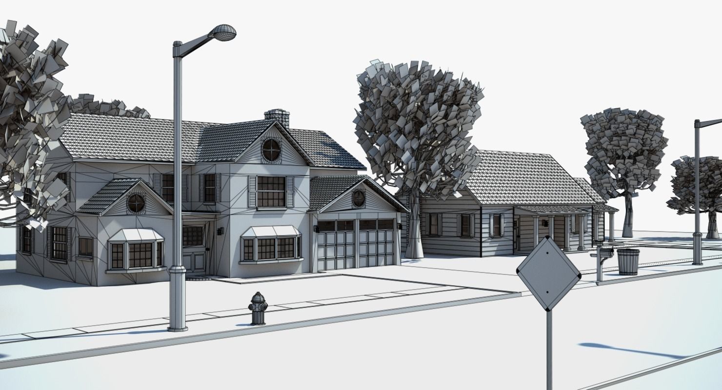 Neighborhood house with tree 3D model_23