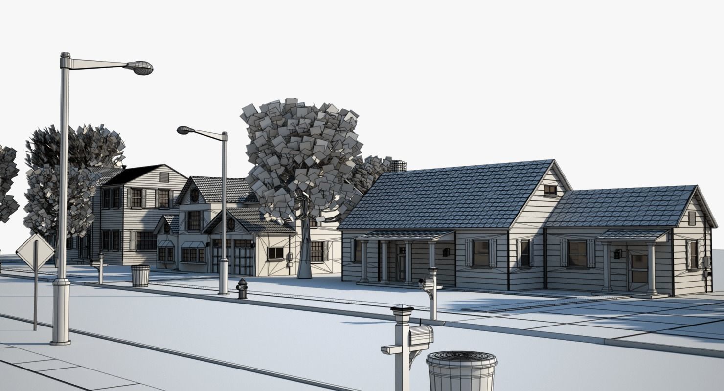 Neighborhood house with tree 3D model_25