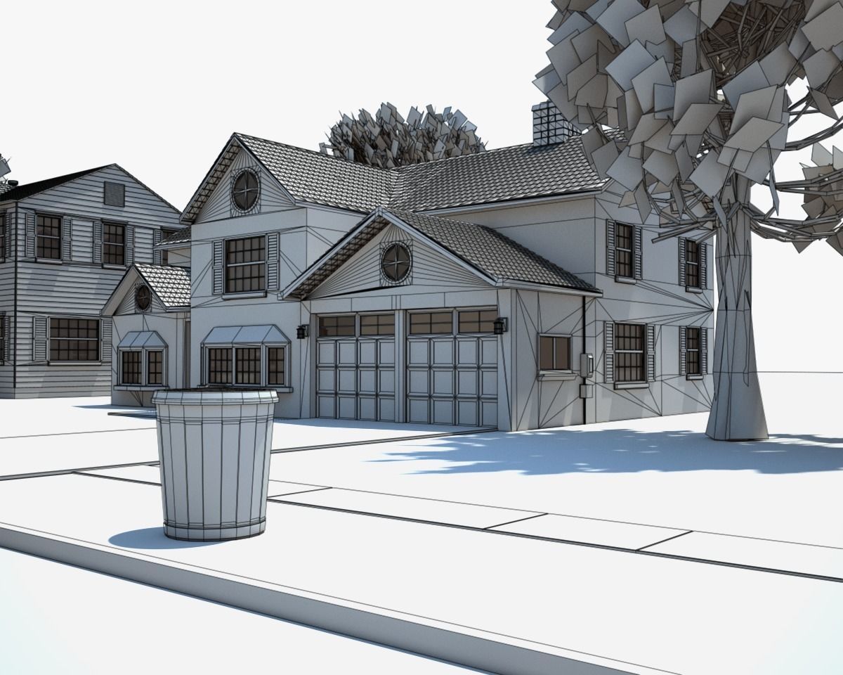 Neighborhood house with tree 3D model_31