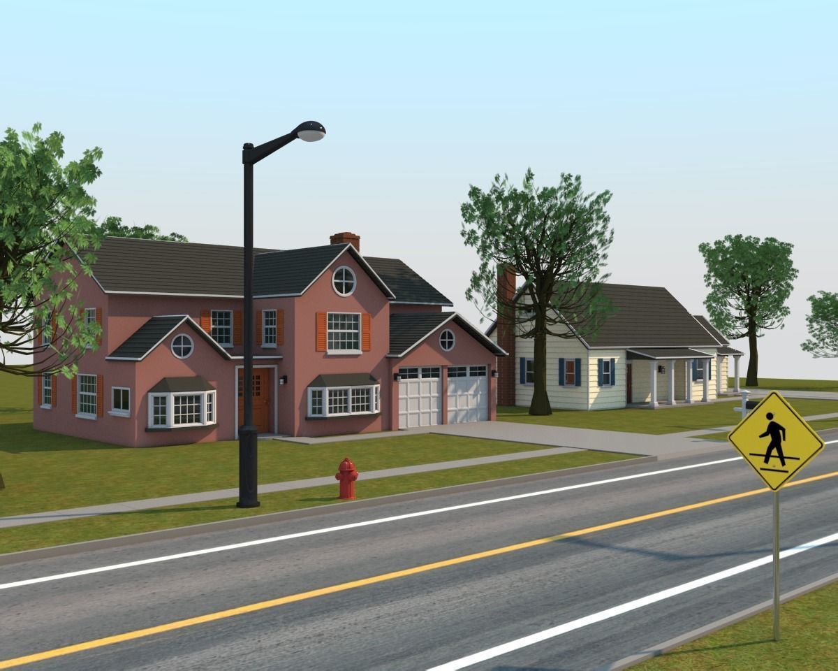 Neighborhood house with tree 3D model_10