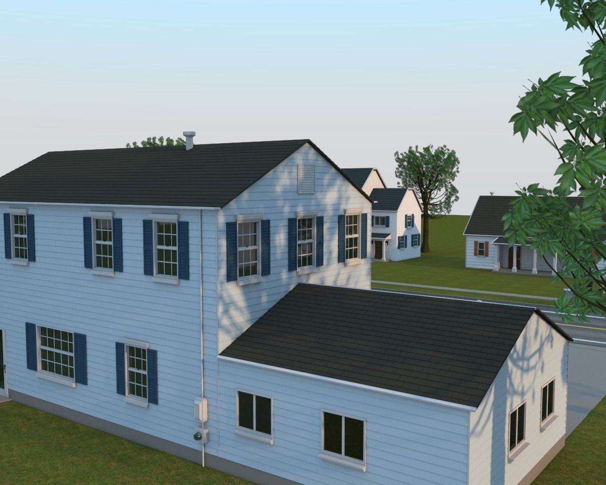 Neighborhood house with tree 3D model_1