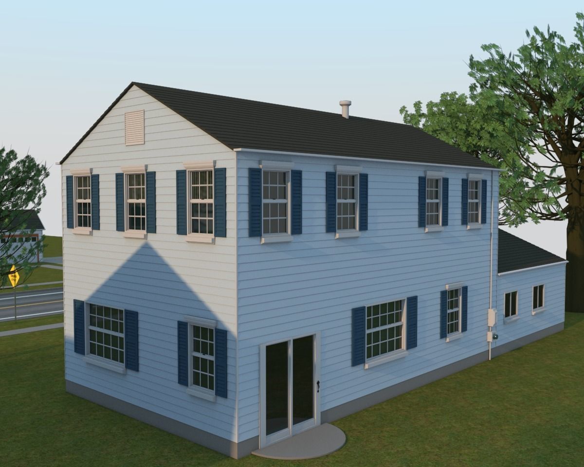 Neighborhood house with tree 3D model_15