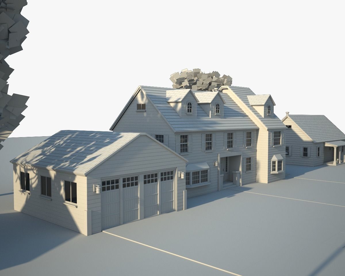 Neighborhood house with tree 3D model_19