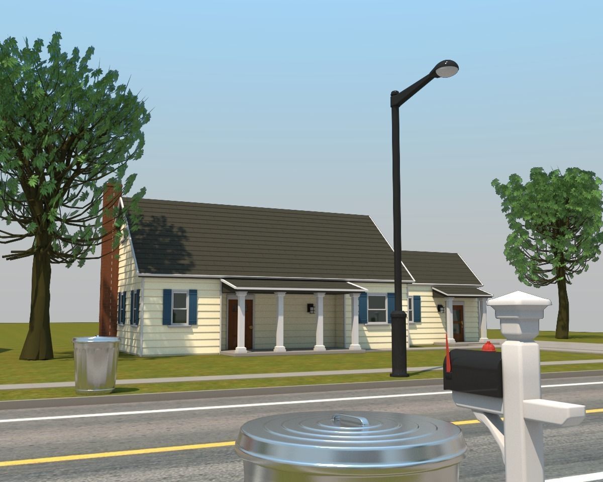 Neighborhood house with tree 3D model_8