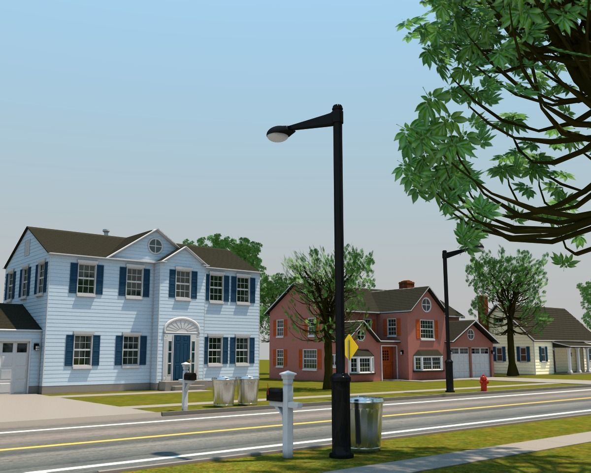 Neighborhood house with tree 3D model_5
