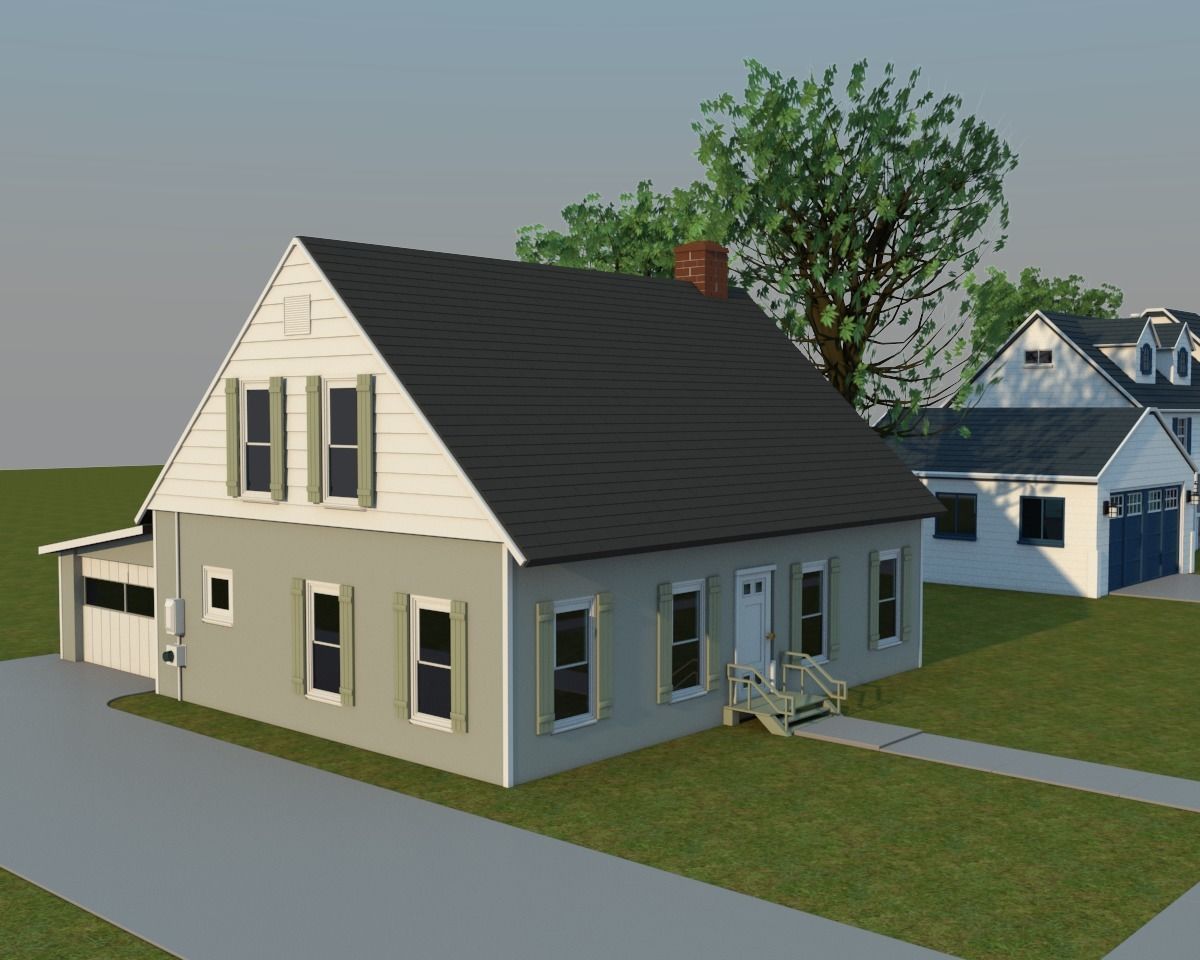 Neighborhood house with tree 3D model_14