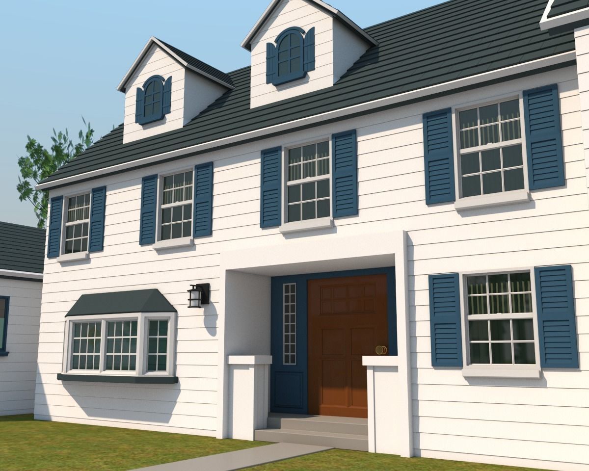 Neighborhood house with tree 3D model_13