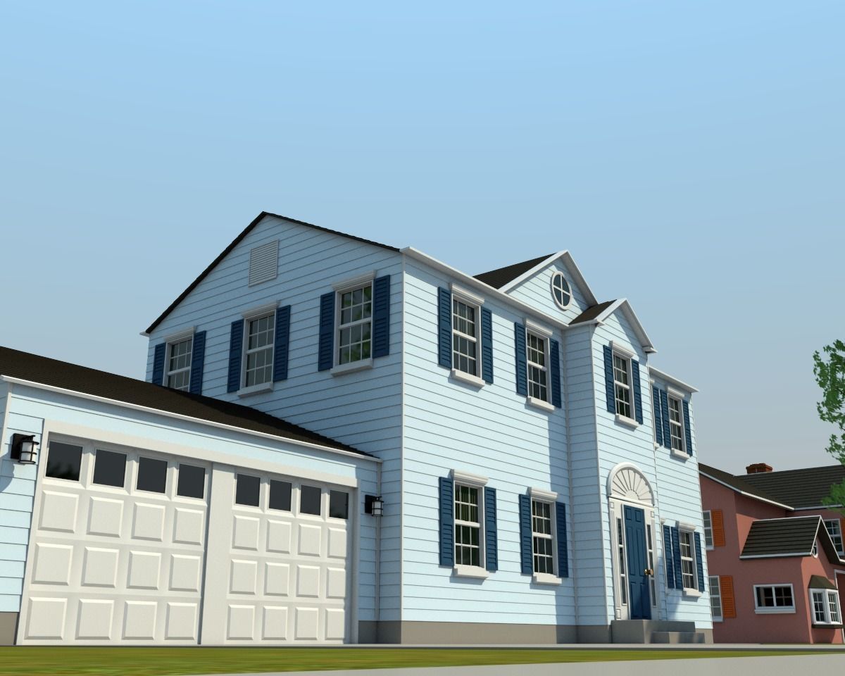Neighborhood house with tree 3D model_4