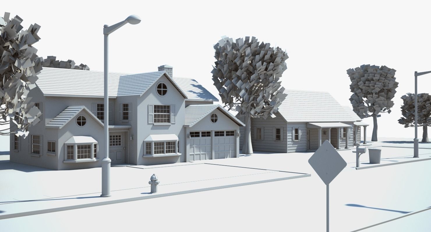 Neighborhood house with tree 3D model_22