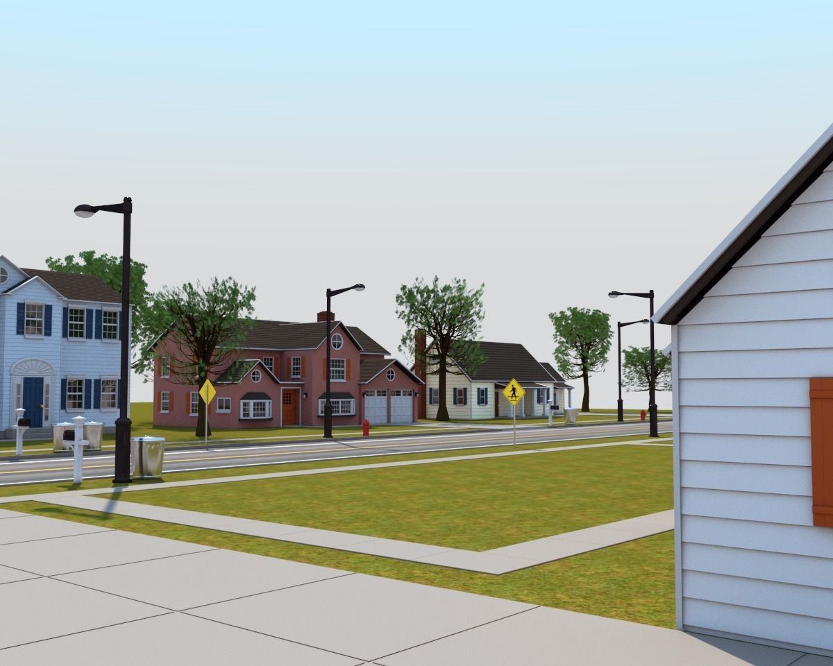 Neighborhood house with tree 3D model_9