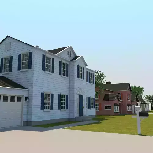Neighborhood house with tree 3D model