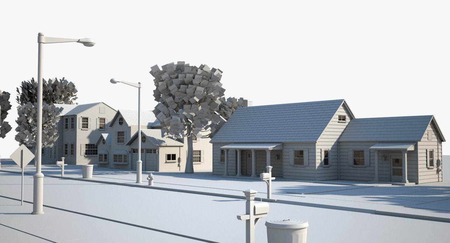 Neighborhood house with tree 3D model_24
