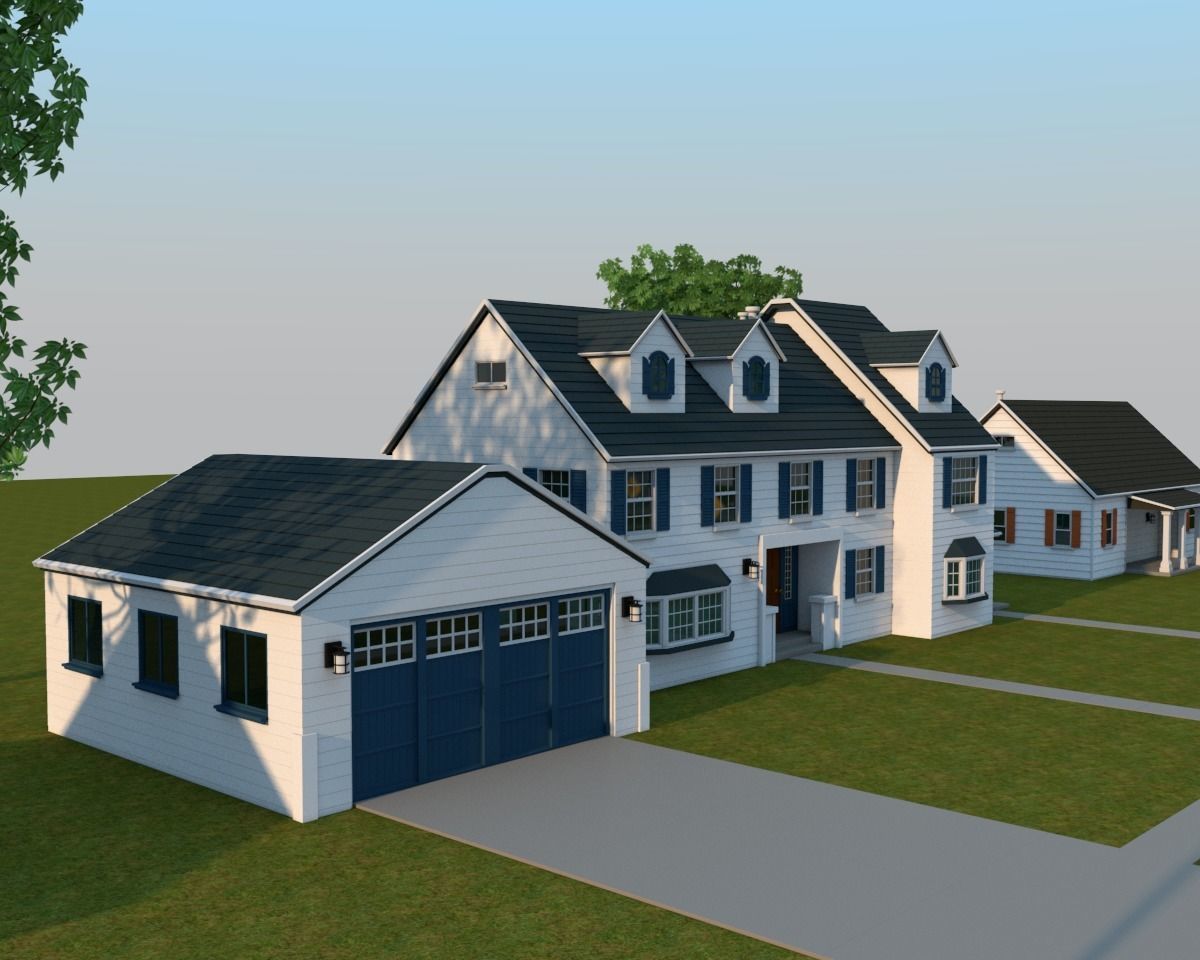 Neighborhood house with tree 3D model_7