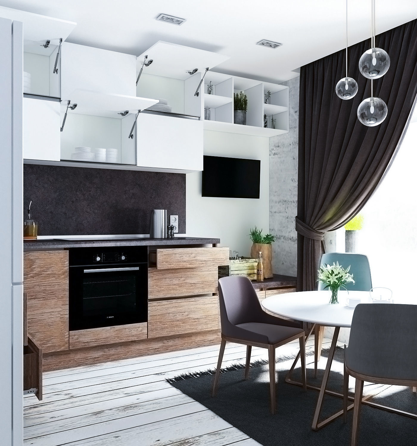 kitchen model modern with cabinets and wooden floors Free 3D model_3