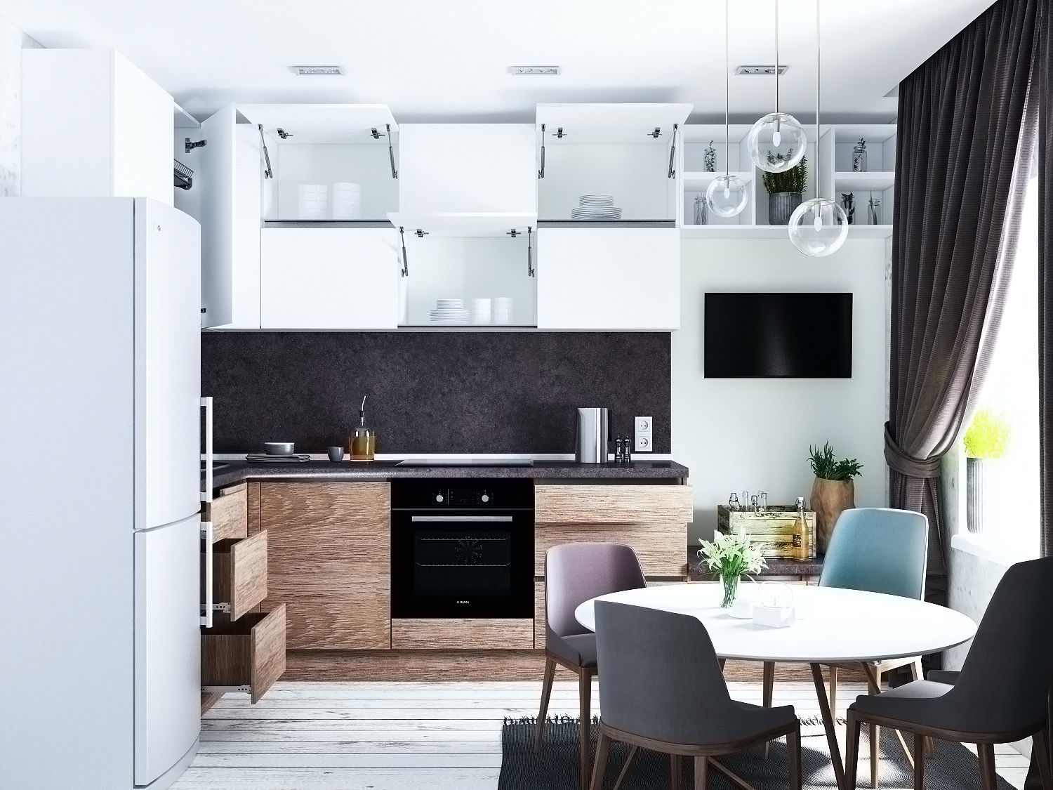 kitchen model modern with cabinets and wooden floors Free 3D model_2