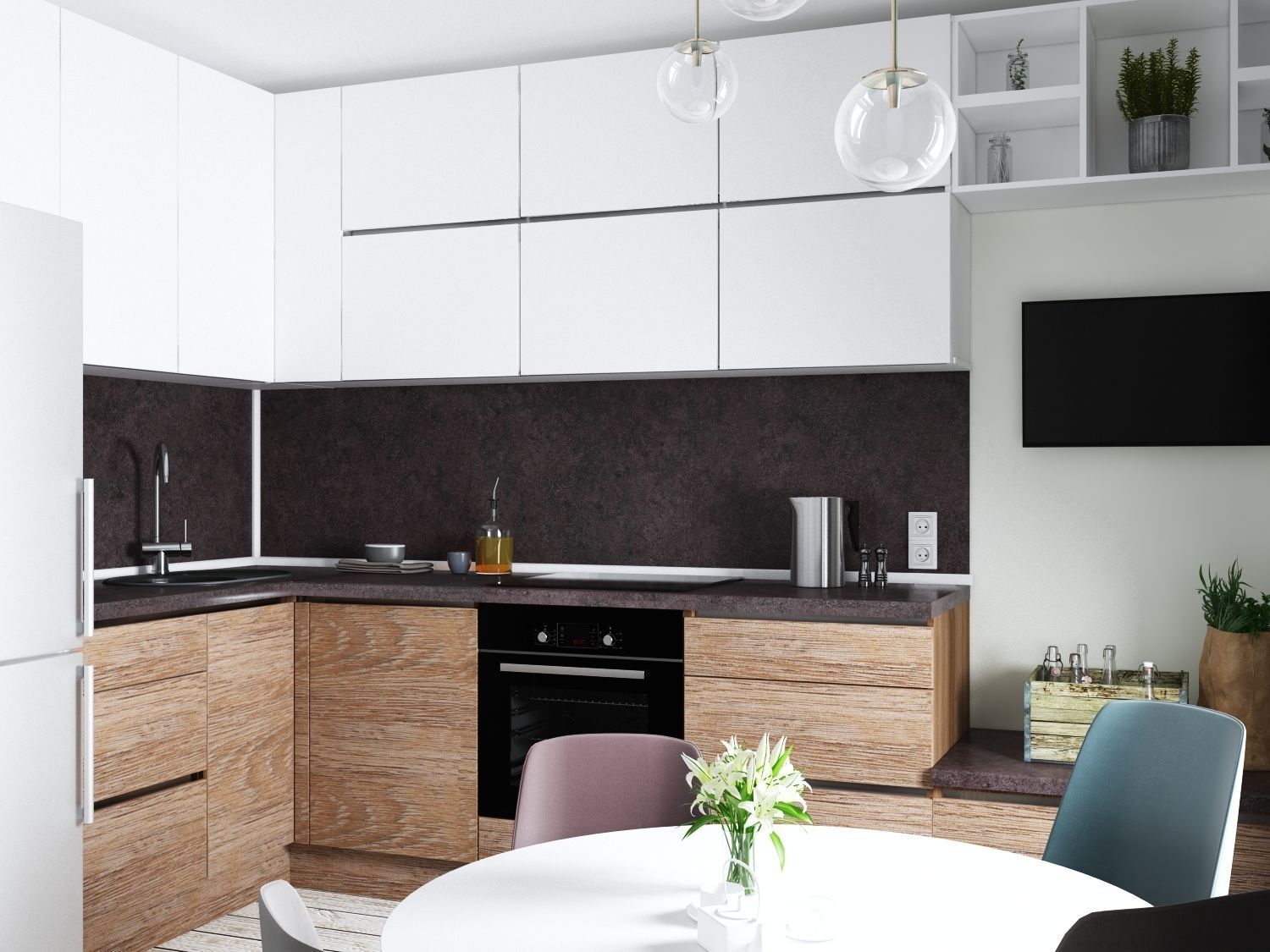 kitchen model modern with cabinets and wooden floors Free 3D model_5