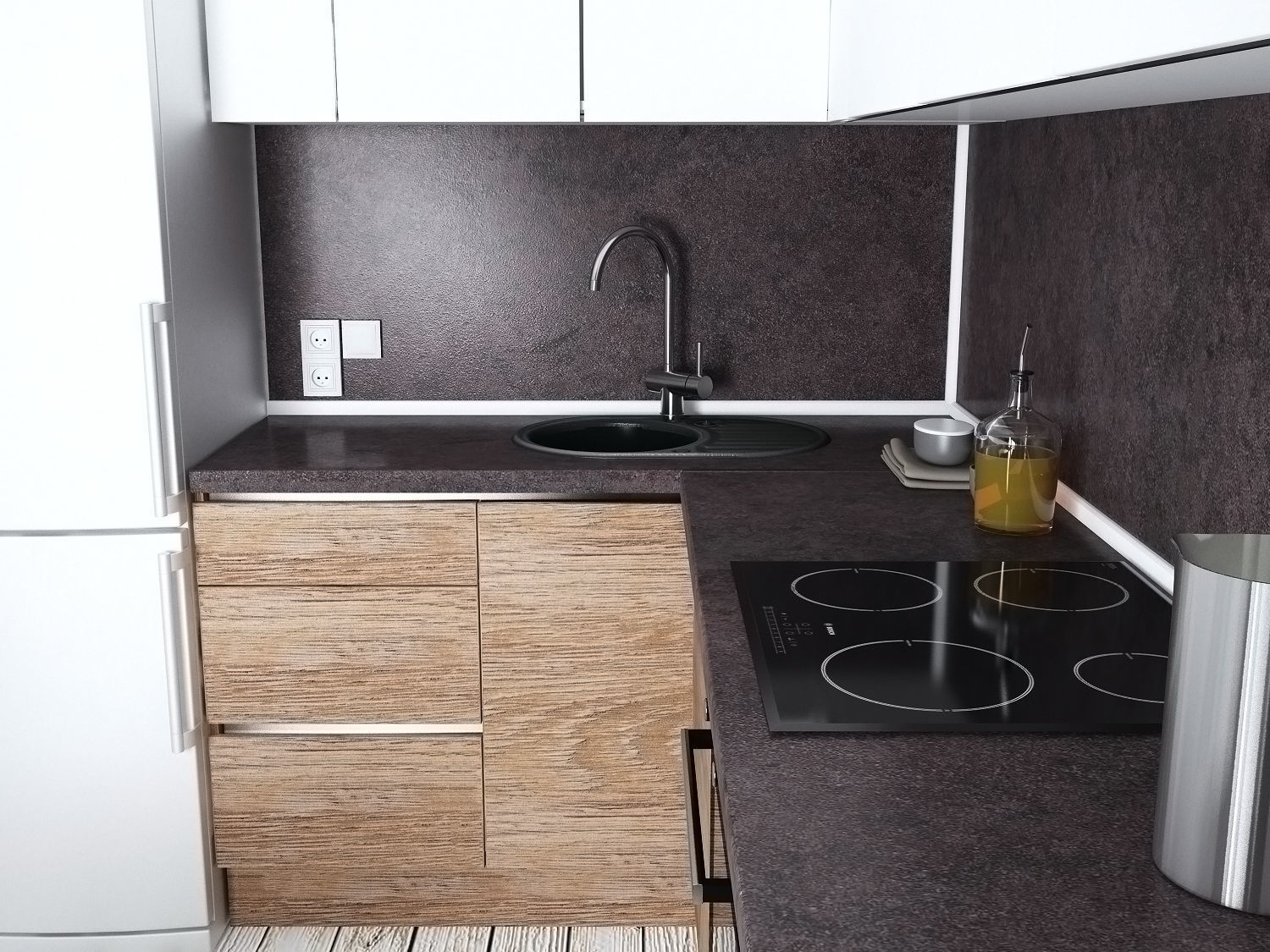 kitchen model modern with cabinets and wooden floors Free 3D model_4