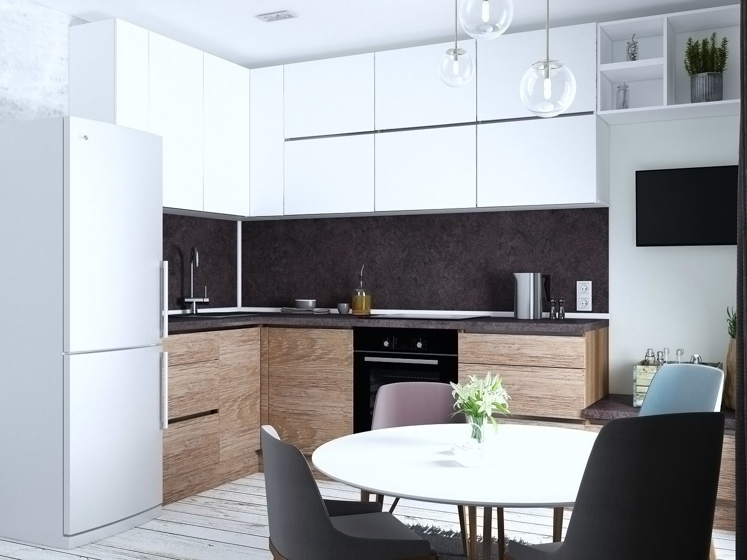 kitchen model modern with cabinets and wooden floors Free 3D model_1