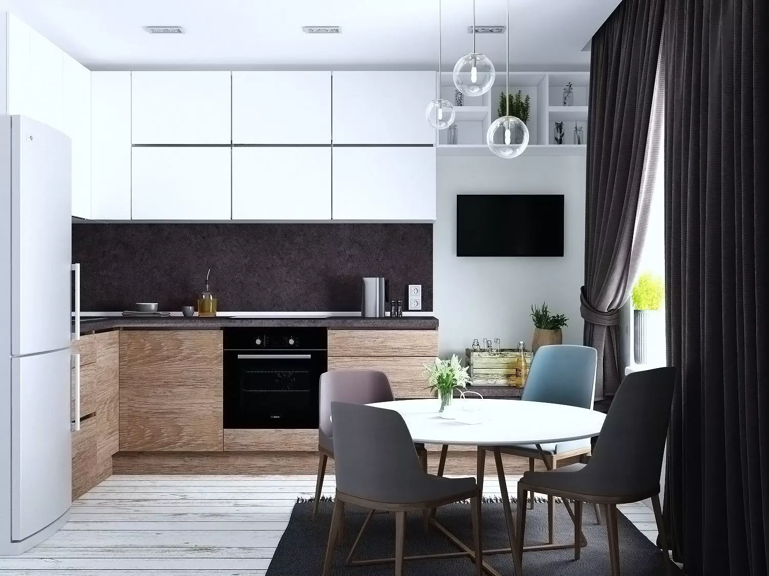 kitchen model modern with cabinets and wooden floors Free 3D model_0