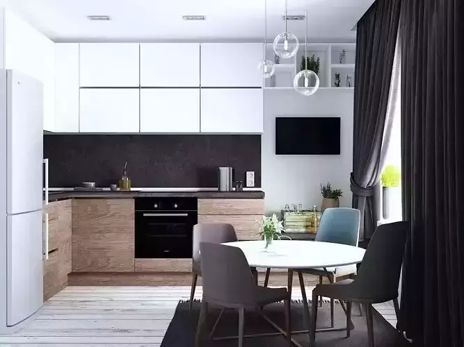 kitchen model modern with cabinets and wooden floors Free 3D model