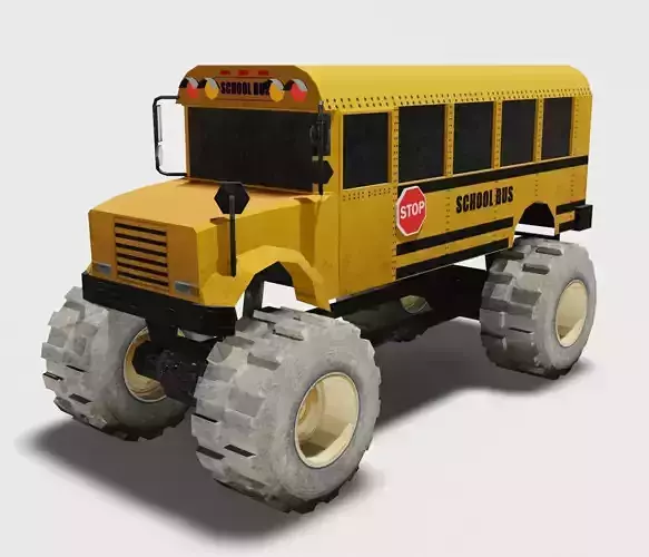 School bus monster truck Low-poly 3D model