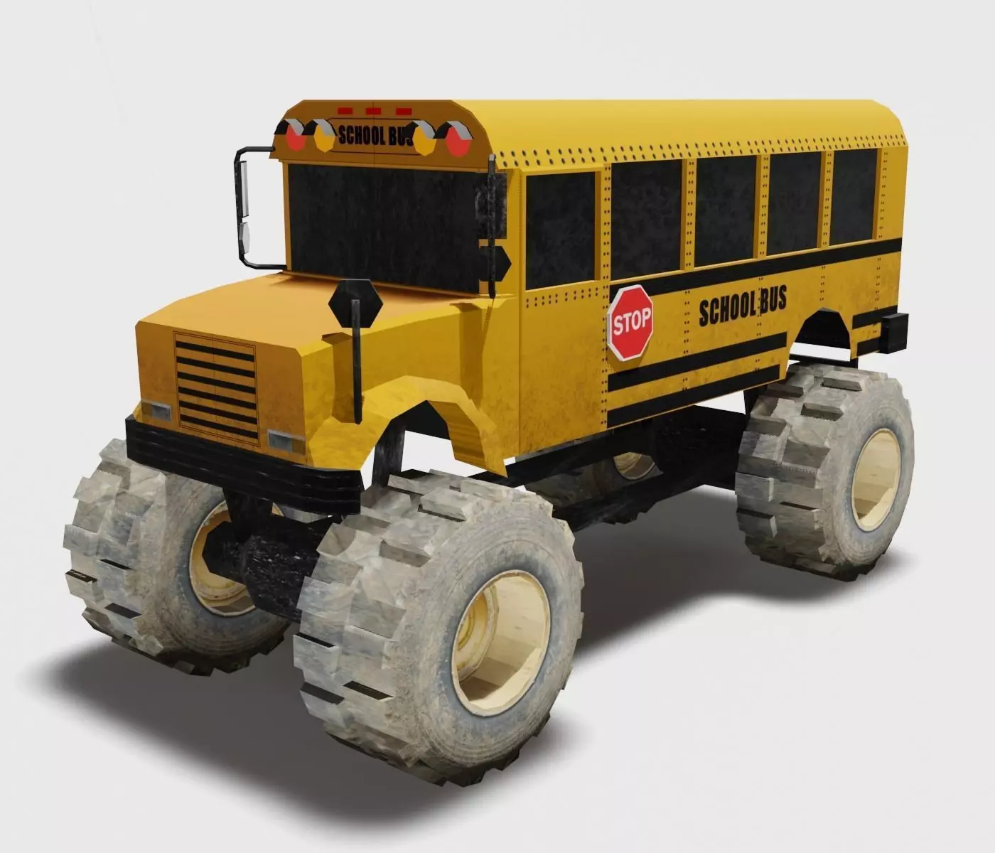 School bus monster truck Low-poly 3D model