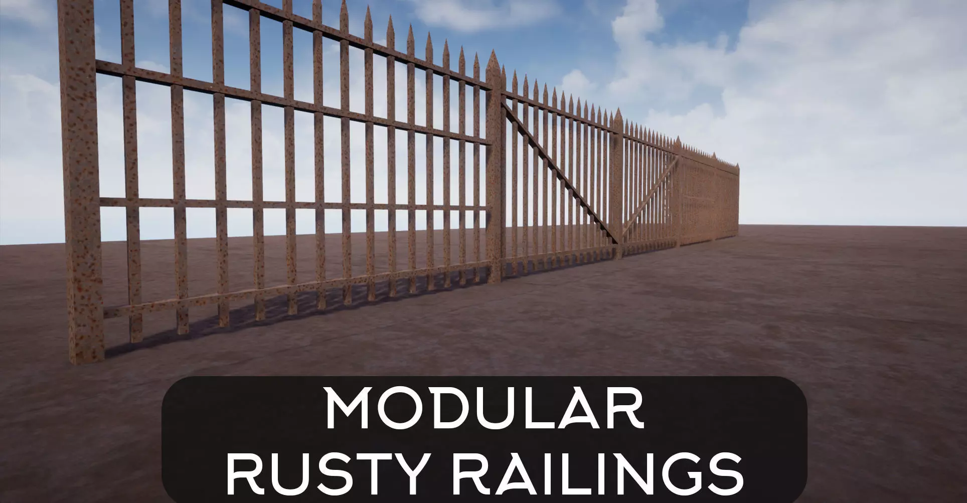 Modular Rusty Railing Low-poly 3D model